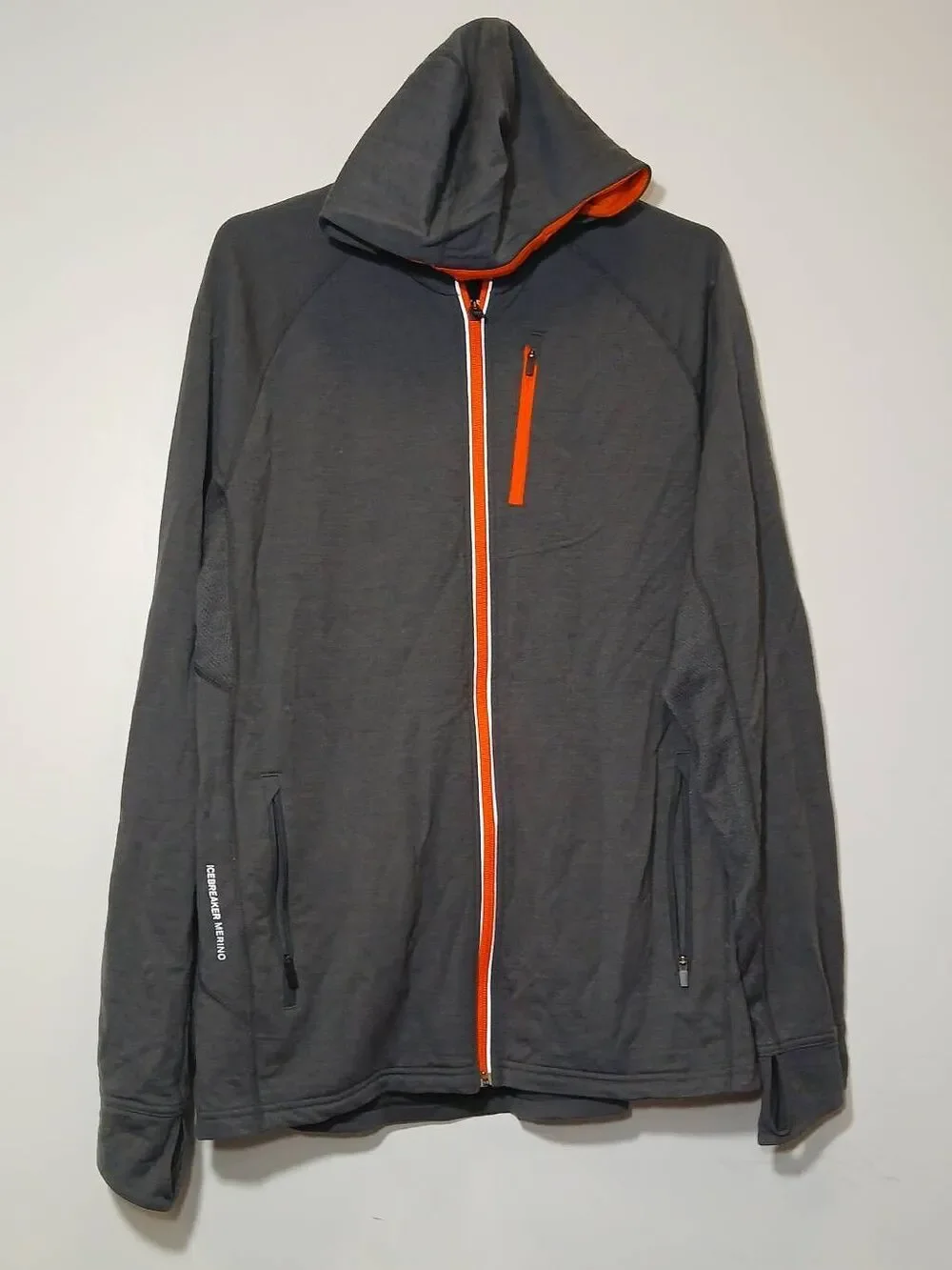 Icebreaker mens large gt thick merino wool full zipper sweater jacket gray